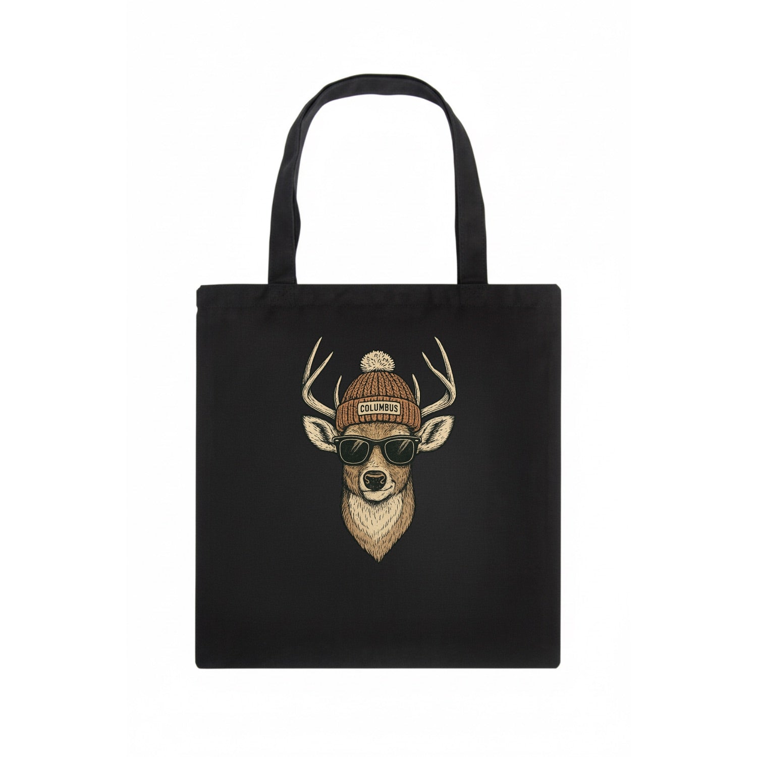 Ohio White-tailed Deer wearing Columbus beanie with pom pom and wayfarer sunglasses - Tote Bag - dark