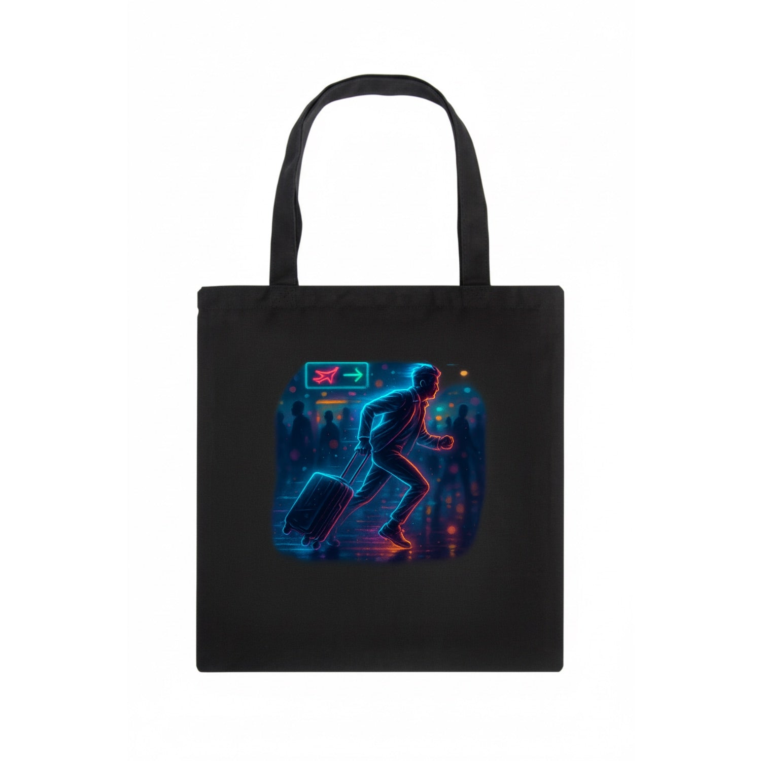 person running with luggage through crowded airport terminal - Tote Bag - dark