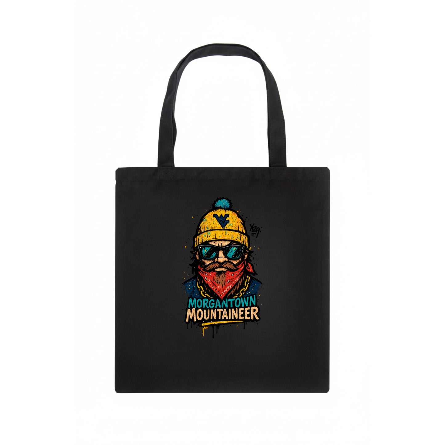 Morgantown Mountaineer wearing West Virginia beanie with WV patch - Tote Bag - dark