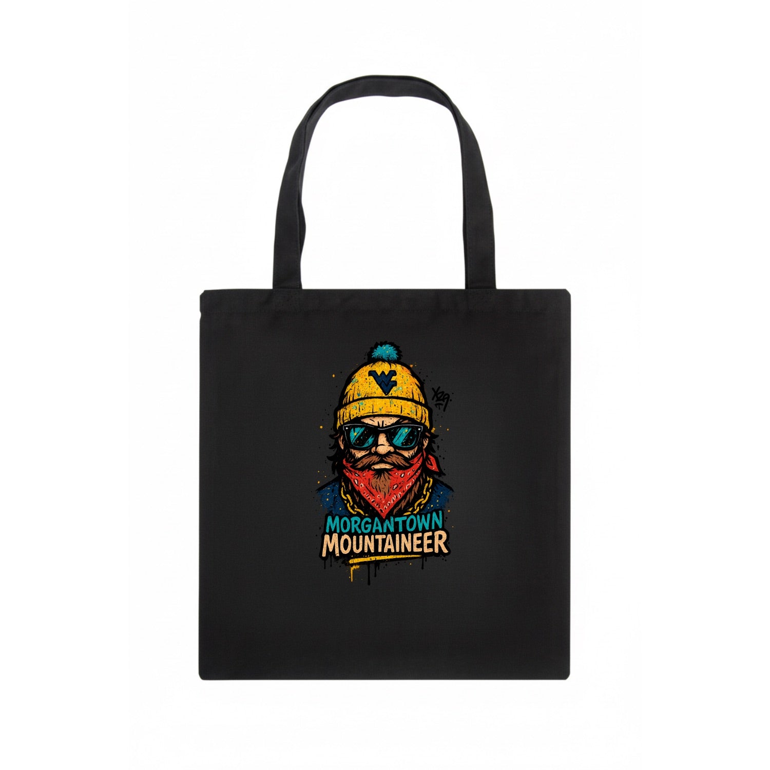 Morgantown Mountaineer wearing West Virginia beanie with WV patch - Tote Bag - dark
