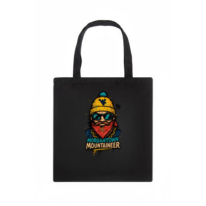 Morgantown Mountaineer wearing West Virginia beanie with WV patch - Tote Bag - dark