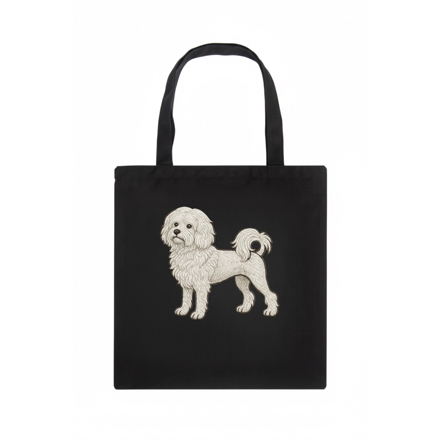 Löwchen - Little Lion Dog white embroidered pose - Tote Bag - dark
