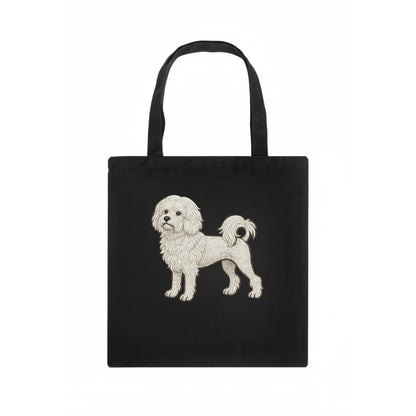 Löwchen - Little Lion Dog white embroidered pose - Tote Bag - dark