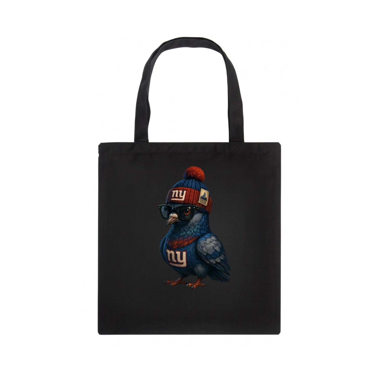 Manhattan Pigeon wearing Giants beanie with Empire State patch and wayfarer sunglasses - Tote Bag - dark
