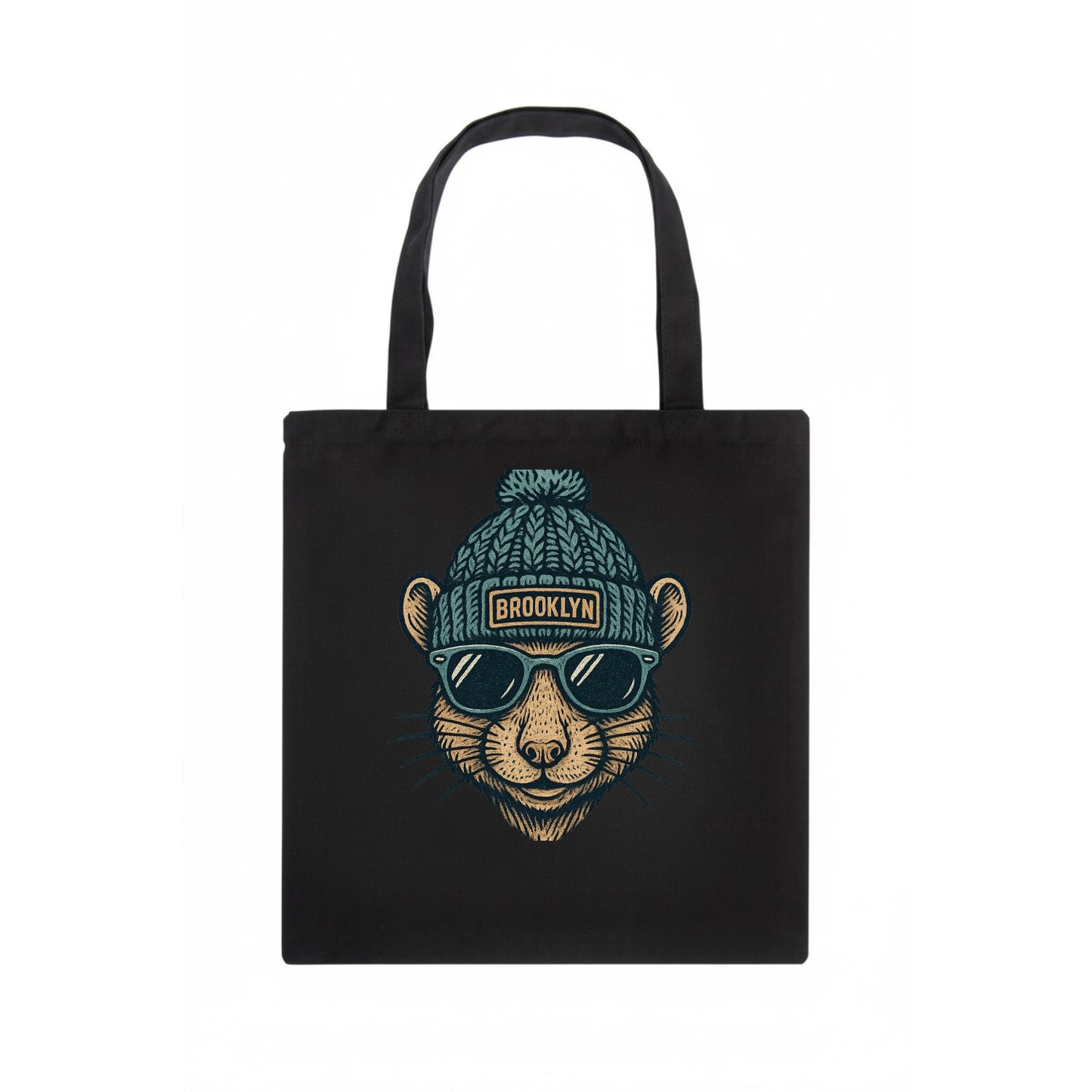 NYC Rat wearing Brooklyn beanie with pom pom and wayfarer sunglasses - Tote Bag - dark