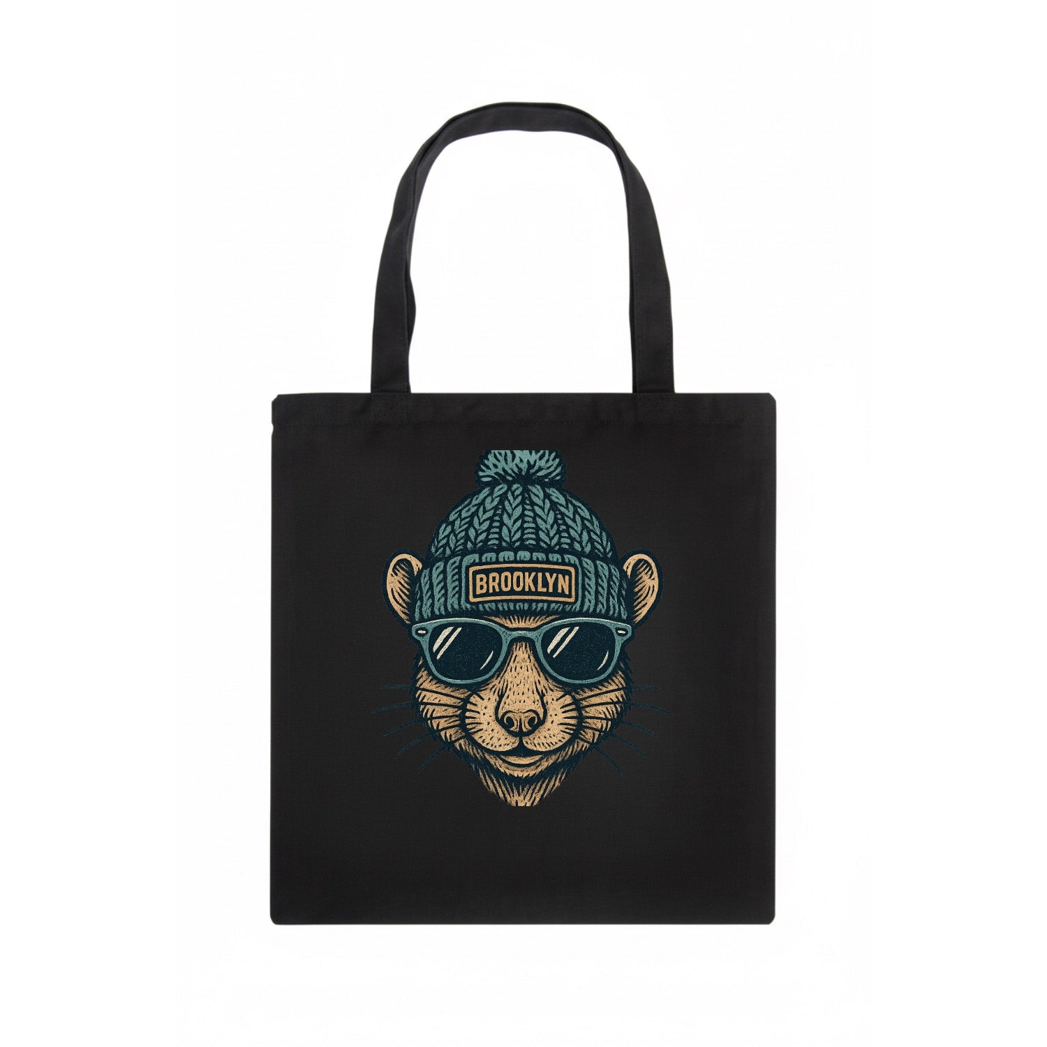 NYC Rat wearing Brooklyn beanie with pom pom and wayfarer sunglasses - Tote Bag - dark