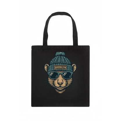 NYC Rat wearing Brooklyn beanie with pom pom and wayfarer sunglasses - Tote Bag - dark