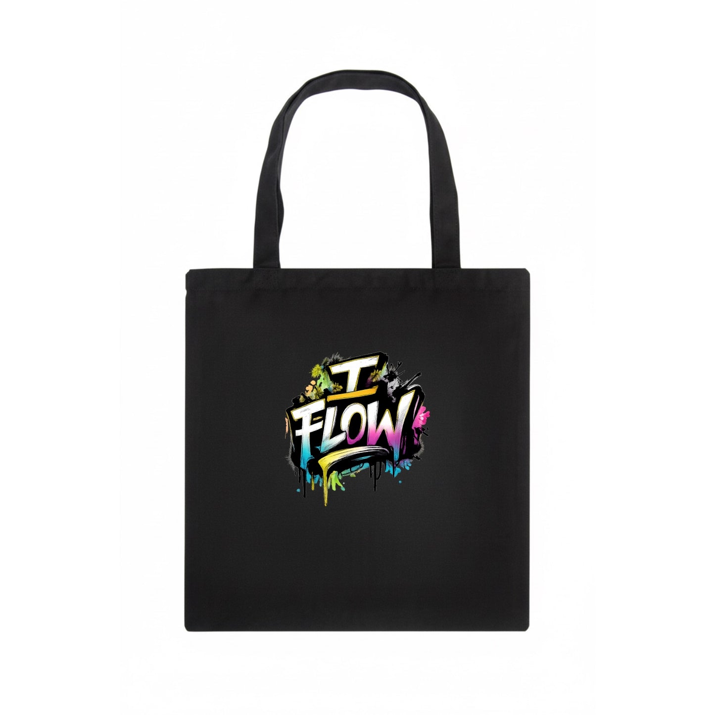 Bold typography design - "I FLOW" - going with life, easy movement - Tote Bag - dark