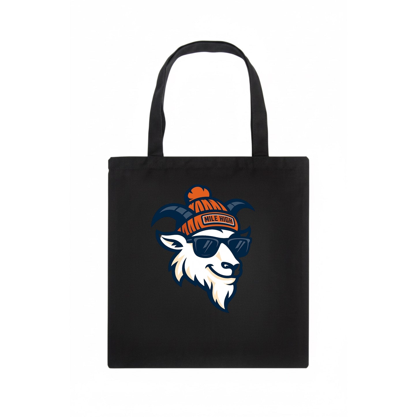 Denver Mountain Goat wearing Broncos beanie with Mile High patch and wayfarer sunglasses - Tote Bag - dark