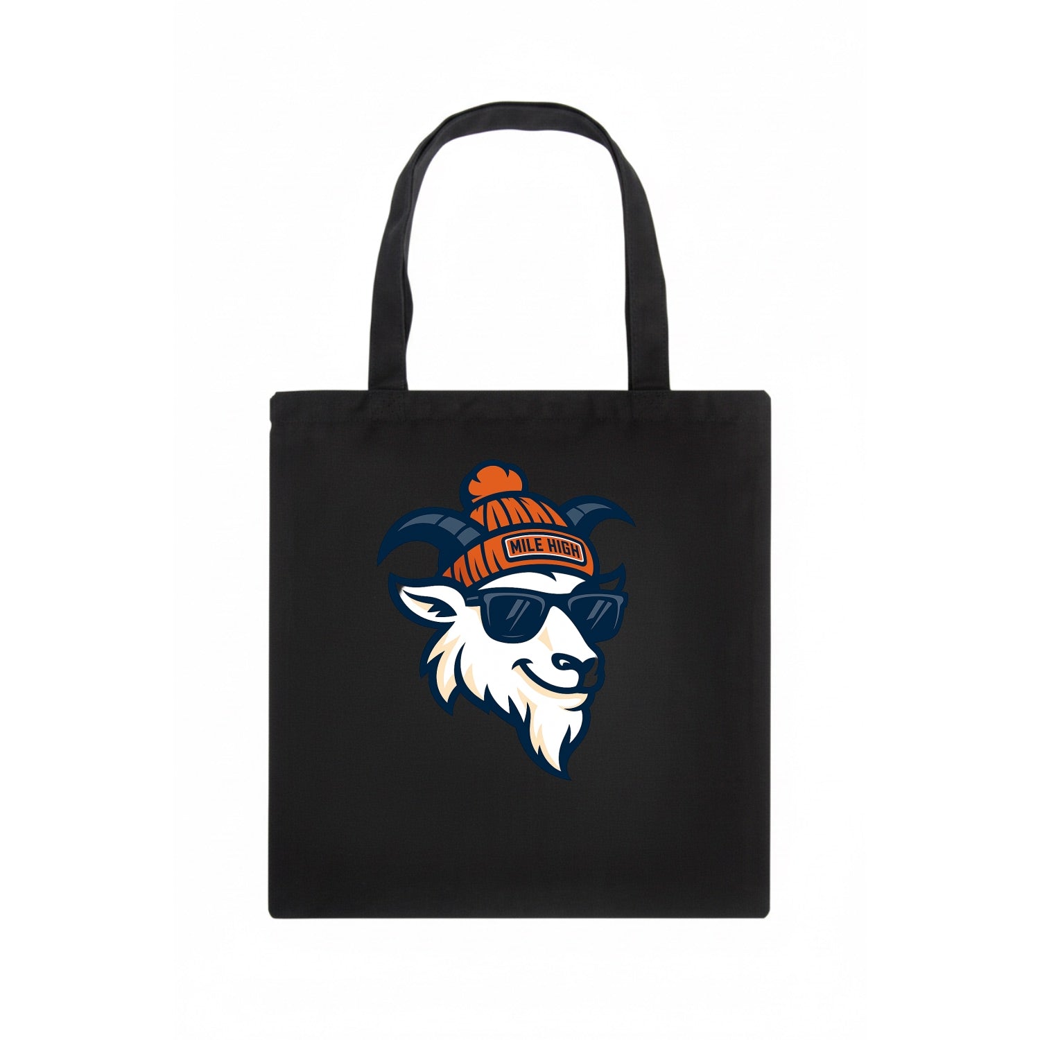 Denver Mountain Goat wearing Broncos beanie with Mile High patch and wayfarer sunglasses - Tote Bag - dark