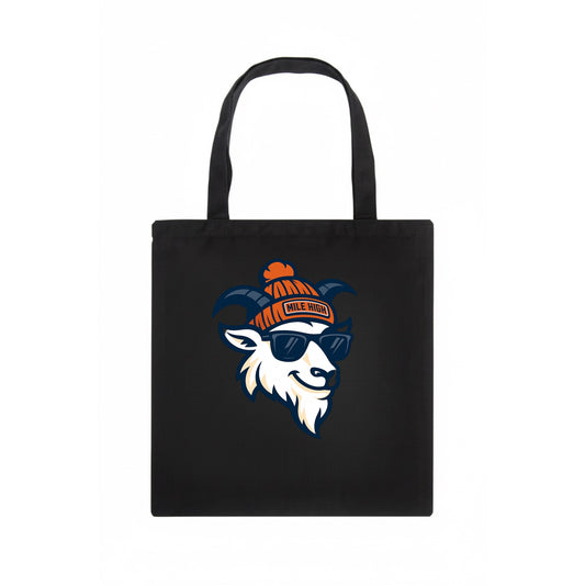 Denver Mountain Goat wearing Broncos beanie with Mile High patch and wayfarer sunglasses - Tote Bag - dark