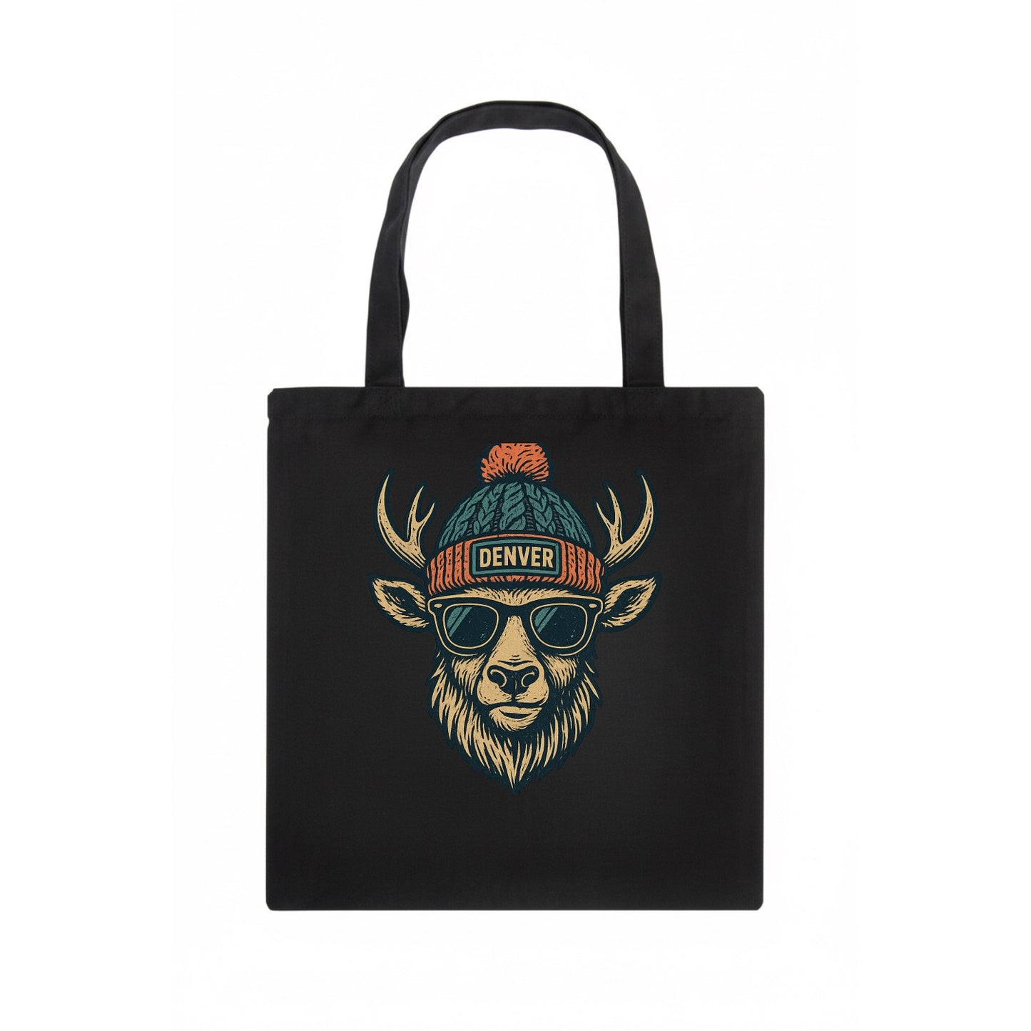 Denver Elk wearing Denver beanie with pom pom and wayfarer sunglasses - Tote Bag - dark