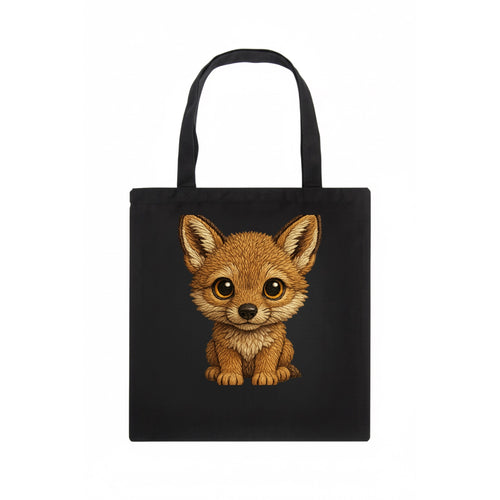 Baby Coyote Pup - tan fur, large ears, golden eyes, front-facing, clever baby - Tote Bag