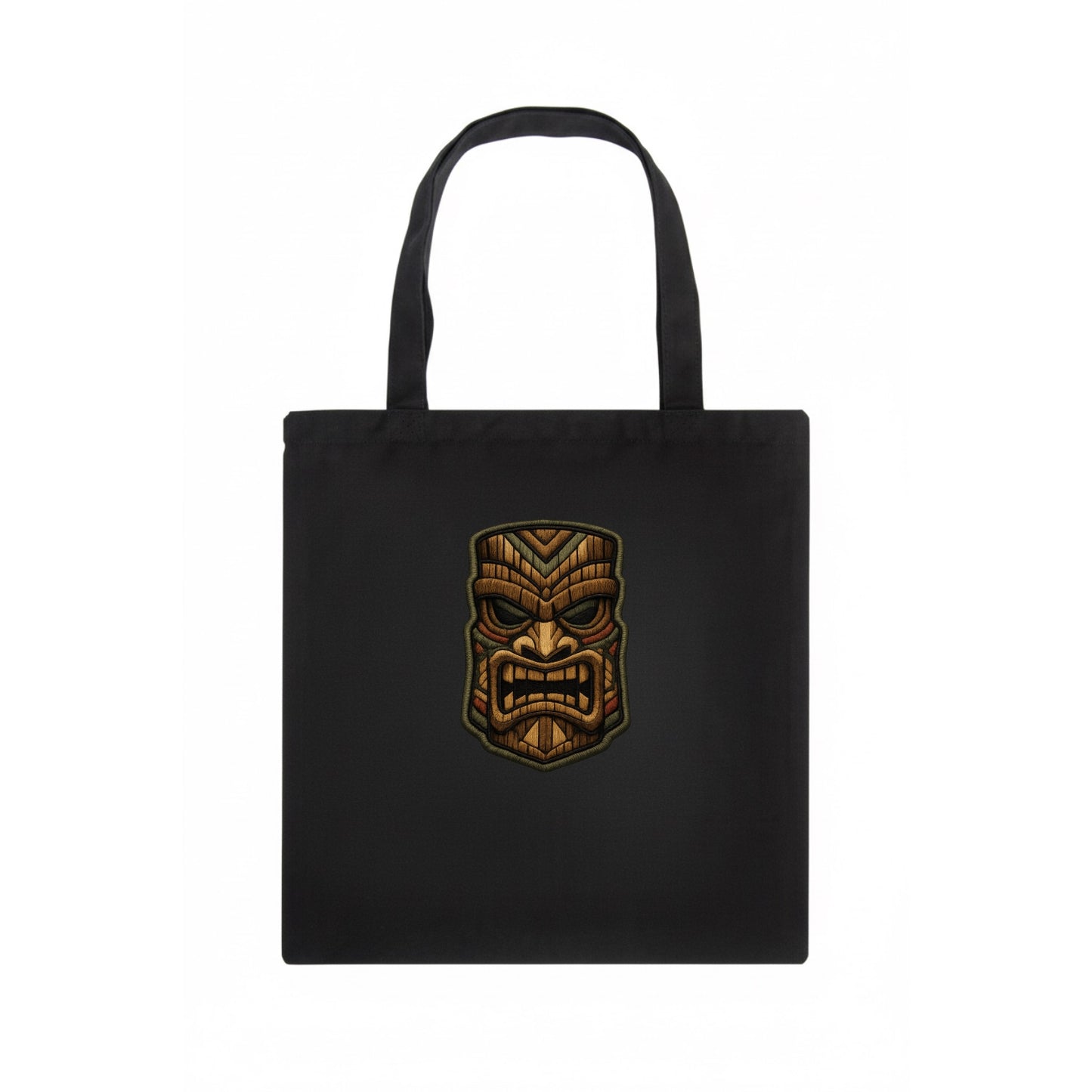 TIKI MASK - carved totem in brown and red , Polynesian - Tote Bag - dark