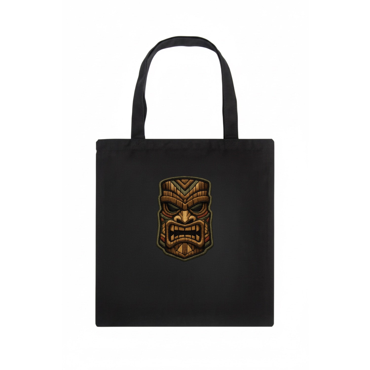 TIKI MASK - carved totem in brown and red , Polynesian - Tote Bag - dark