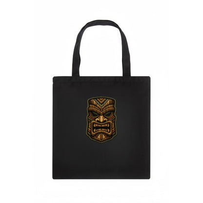 TIKI MASK - carved totem in brown and red , Polynesian - Tote Bag - dark