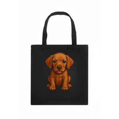 Baby Vizsla Puppy - golden rust coat, soulful eyes, athletic build, front-facing, velcro - Tote Bag - dark