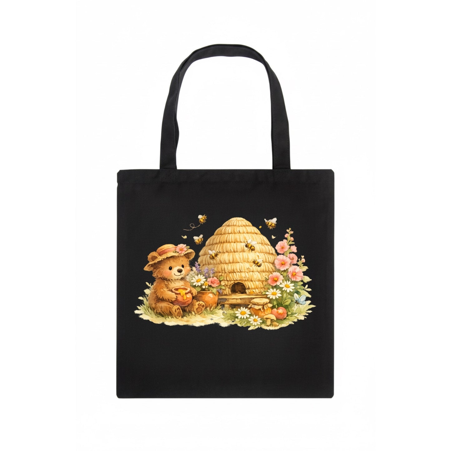 SKEP HIVE | Traditional straw beehive | Cottage garden setting | Buzzing activity | - Tote Bag - dark