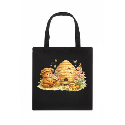 SKEP HIVE | Traditional straw beehive | Cottage garden setting | Buzzing activity | - Tote Bag - dark