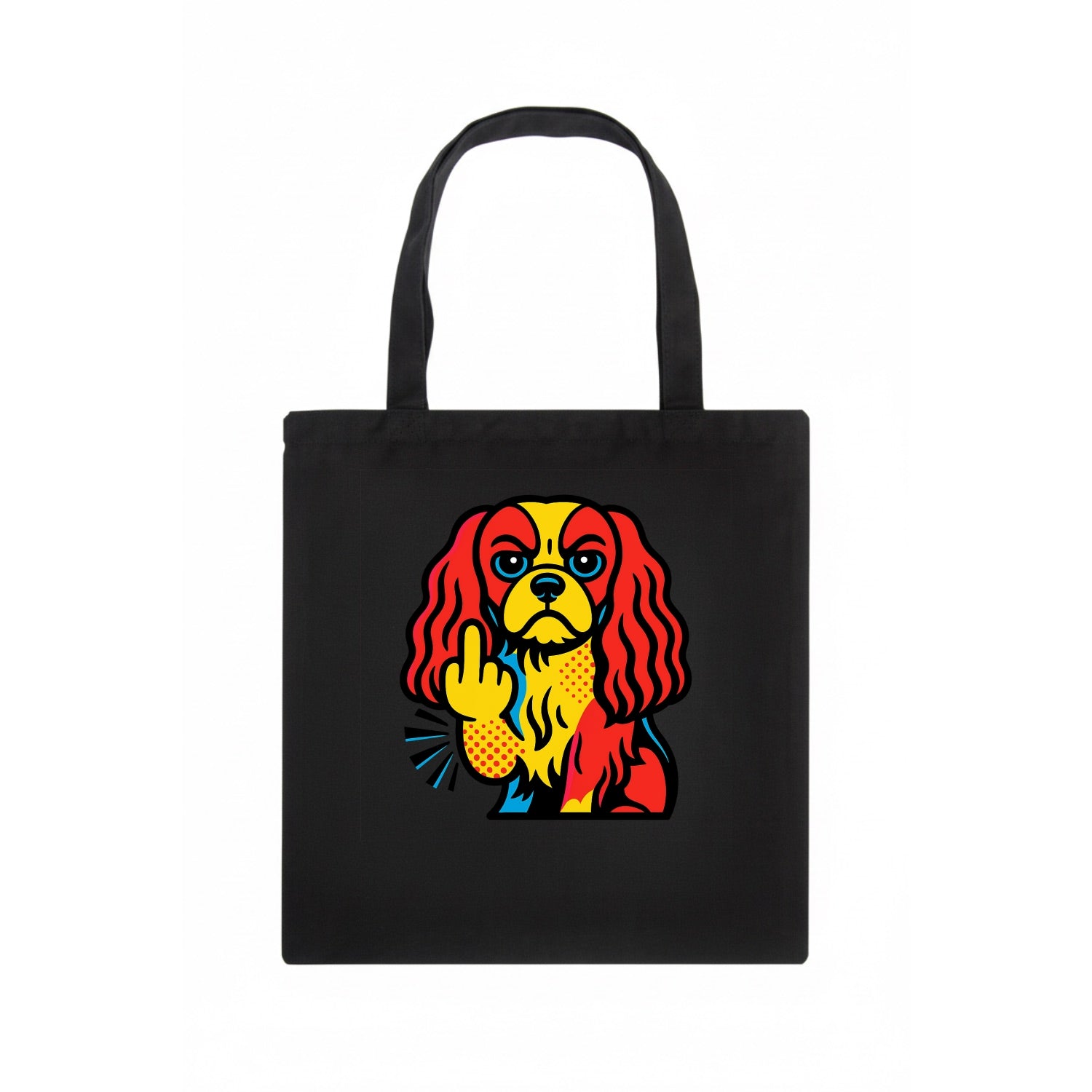 Cavalier King Charles Spaniel with long ears, regal paw giving finger - Tote Bag - dark