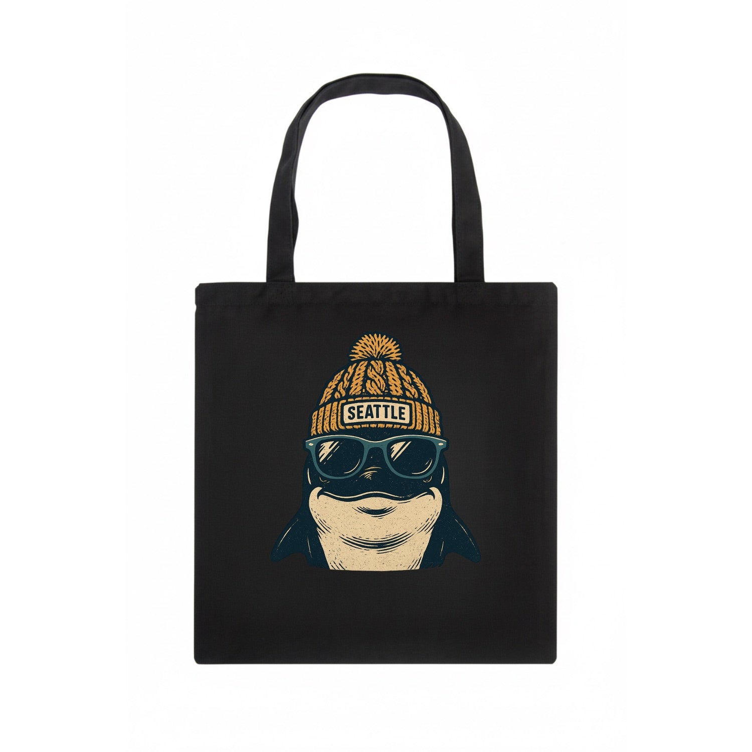 Seattle Orca wearing Seattle beanie with pom pom and wayfarer sunglasses - Tote Bag - dark