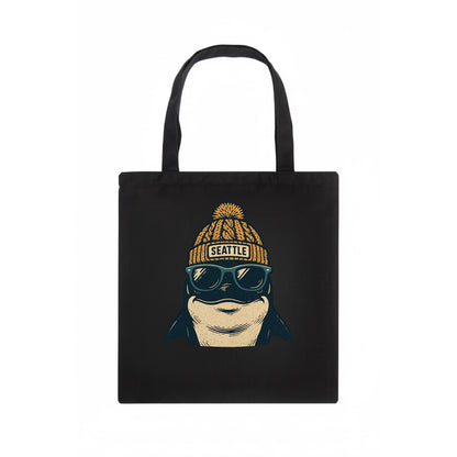 Seattle Orca wearing Seattle beanie with pom pom and wayfarer sunglasses - Tote Bag - dark