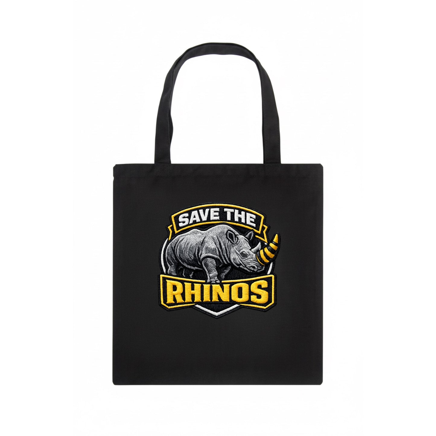 SAVE THE RHINOS - rhino silhouette in gray , horn protection - Tote Bag - dark