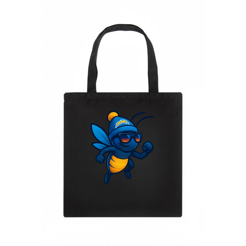 LA Lightning Bug wearing Chargers powder blue and gold beanie with pom pom and wayfarer - Tote Bag