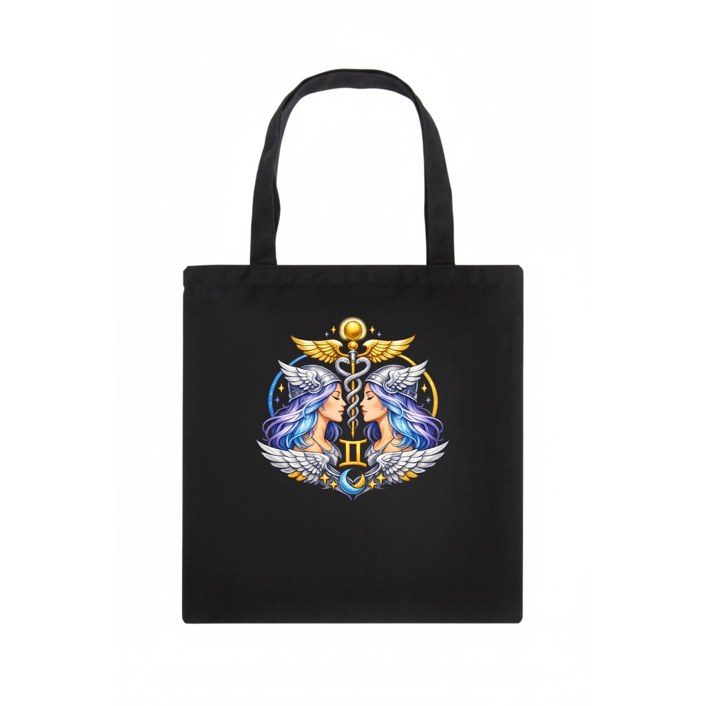 MERCURY WINGS | Winged messenger symbol | Caduceus staff | Swift communication | Ruling - Tote Bag - dark