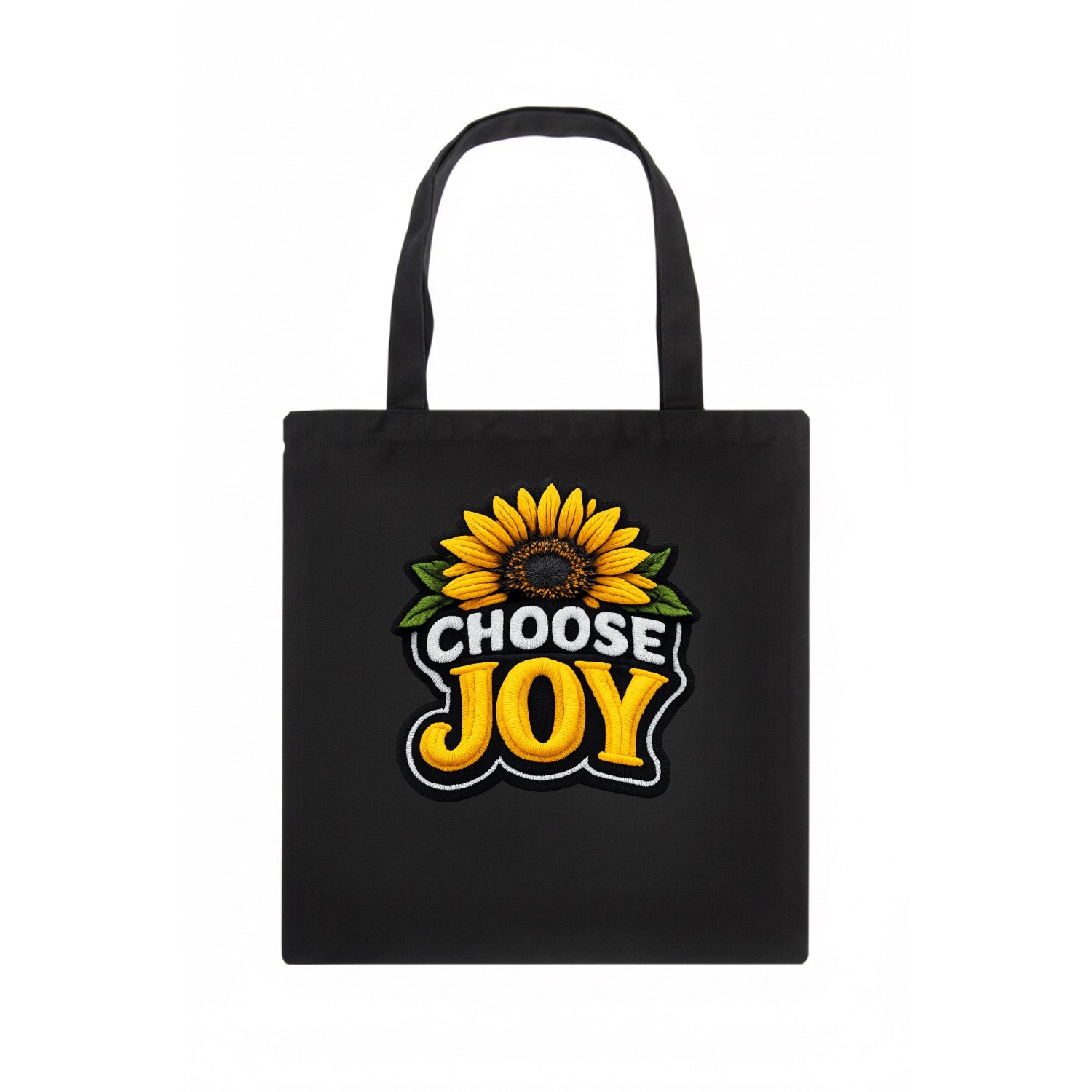 CHOOSE JOY - sunflower with text in yellow , happiness choice - Tote Bag - dark