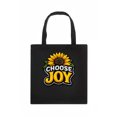 CHOOSE JOY - sunflower with text in yellow , happiness choice - Tote Bag - dark