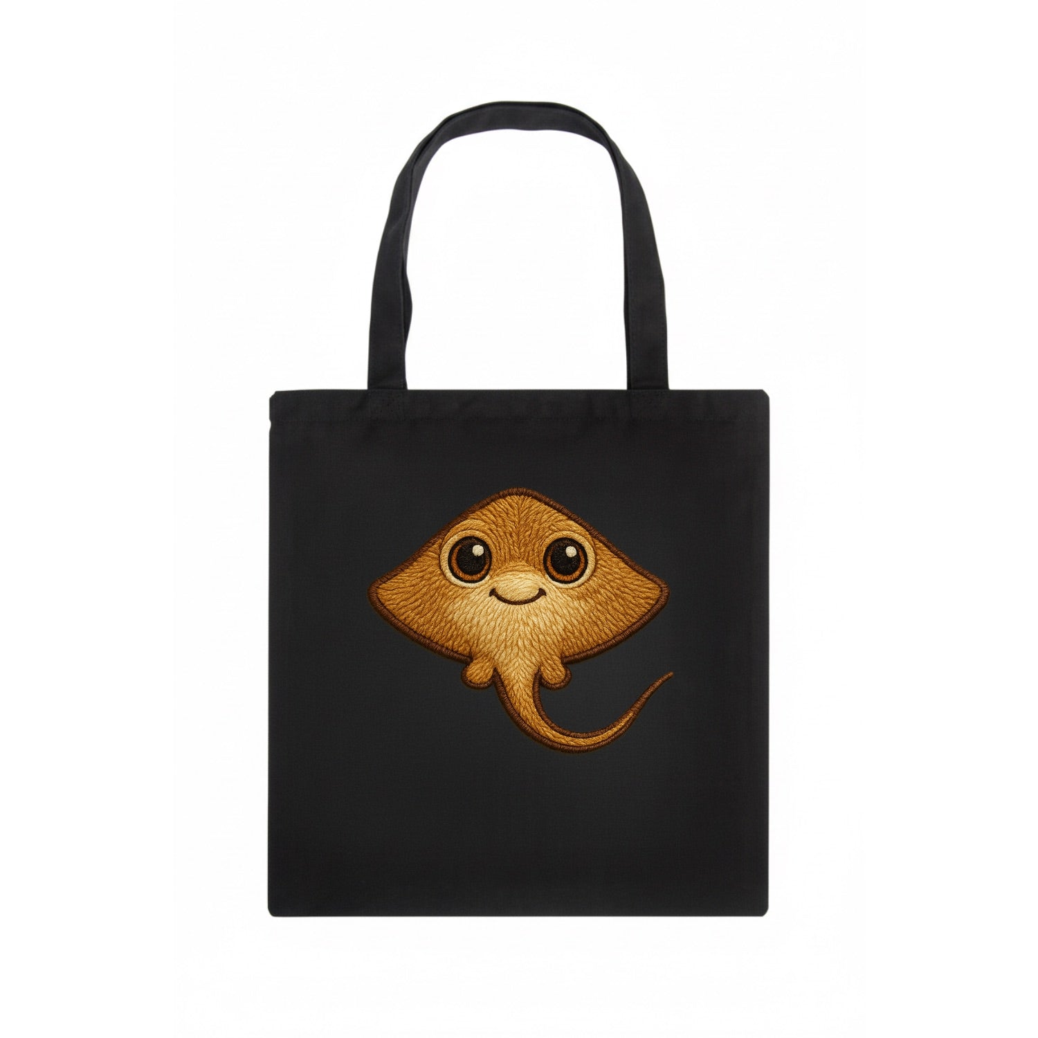 Baby Stingray - flat body, long tail, eyes on top, front-facing, friendly - Tote Bag - dark