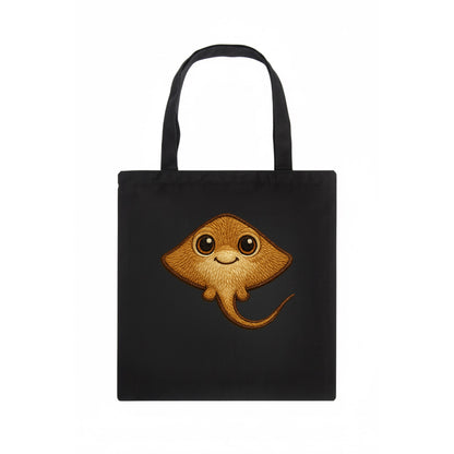 Baby Stingray - flat body, long tail, eyes on top, front-facing, friendly - Tote Bag - dark