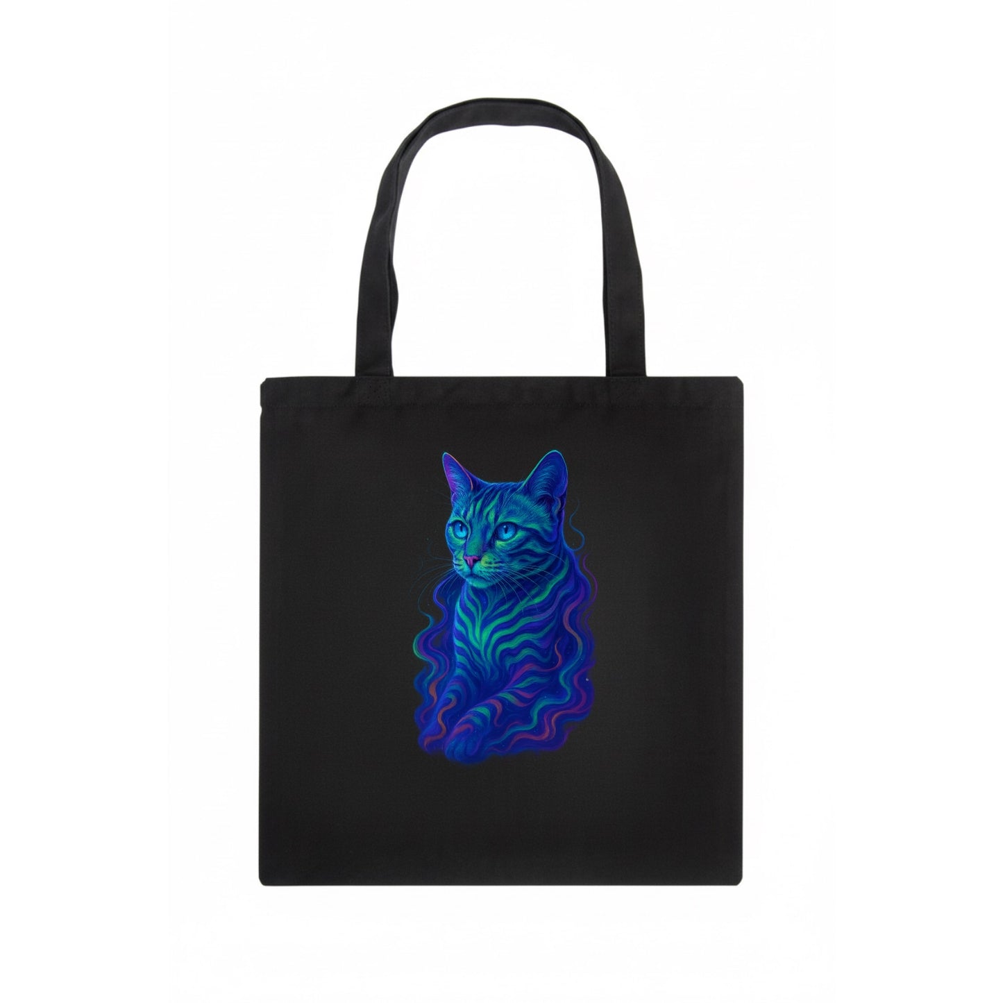 Exotic Bengal cat with aurora borealis colors flowing through its stripes, green and - Tote Bag - dark