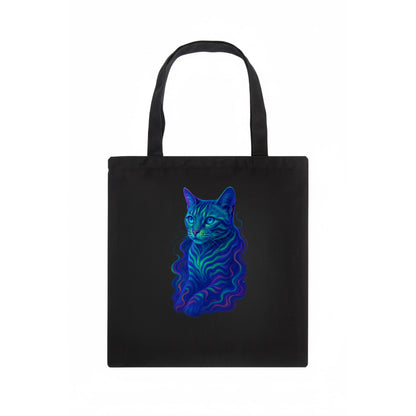 Exotic Bengal cat with aurora borealis colors flowing through its stripes, green and - Tote Bag - dark