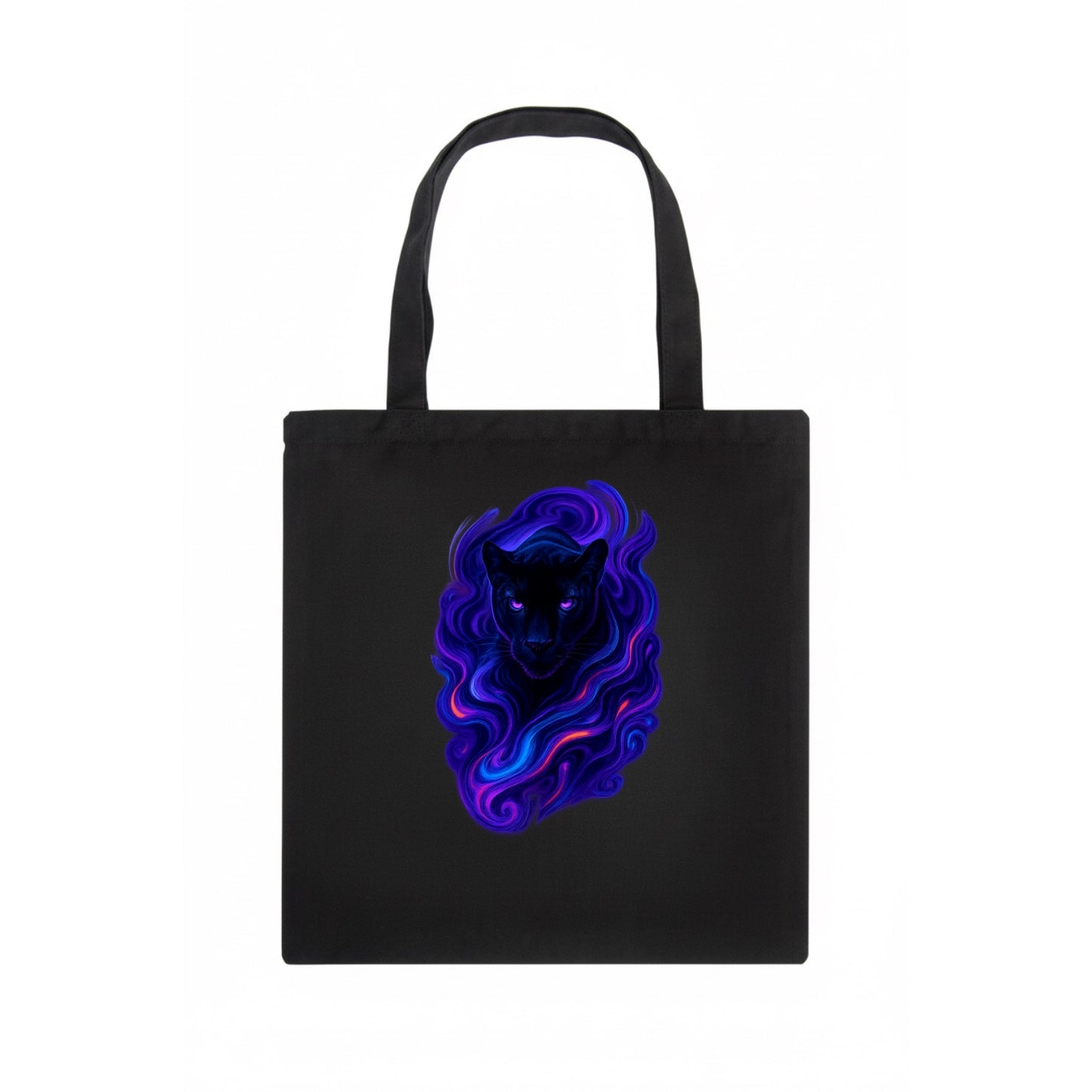 Sleek black panther emerging from swirls of deep purple and electric blue, shadow-like - Tote Bag - dark