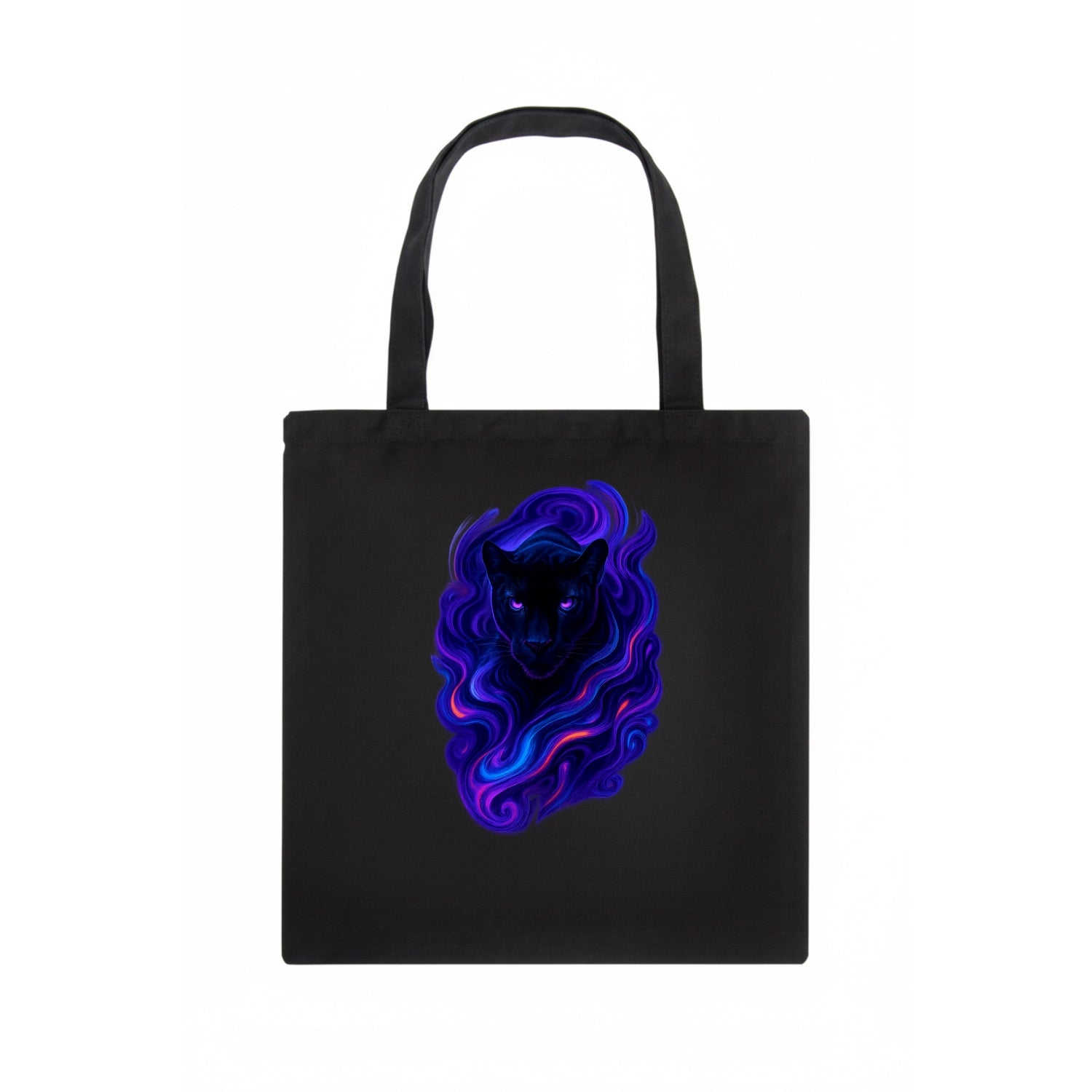 Sleek black panther emerging from swirls of deep purple and electric blue, shadow-like - Tote Bag - dark