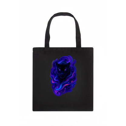 Sleek black panther emerging from swirls of deep purple and electric blue, shadow-like - Tote Bag - dark