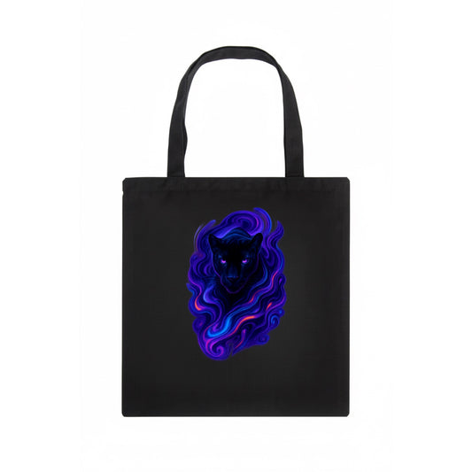 Sleek black panther emerging from swirls of deep purple and electric blue, shadow-like - Tote Bag - dark