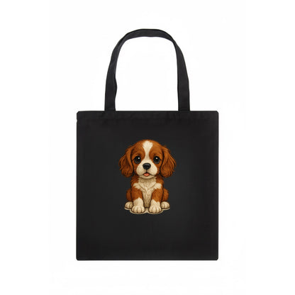Baby Cavalier King Charles Spaniel Puppy - silky ears, gentle eyes, sweet expression, - Tote Bag - dark