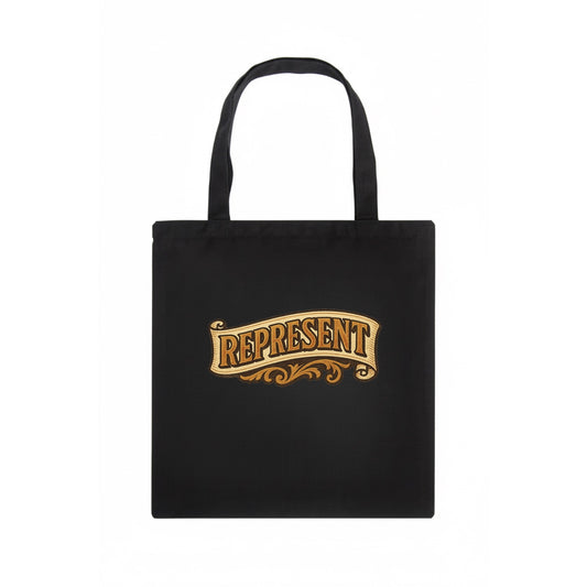 Bold typography design - "REPRESENT" - showing where you from - Tote Bag - dark