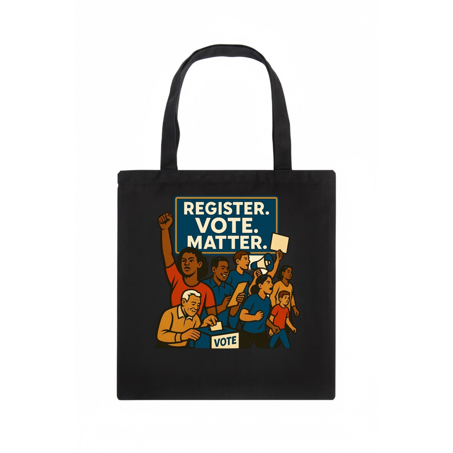 Voter registration drive bringing community together - "Register. Vote. Matter." - civic - Tote Bag - dark