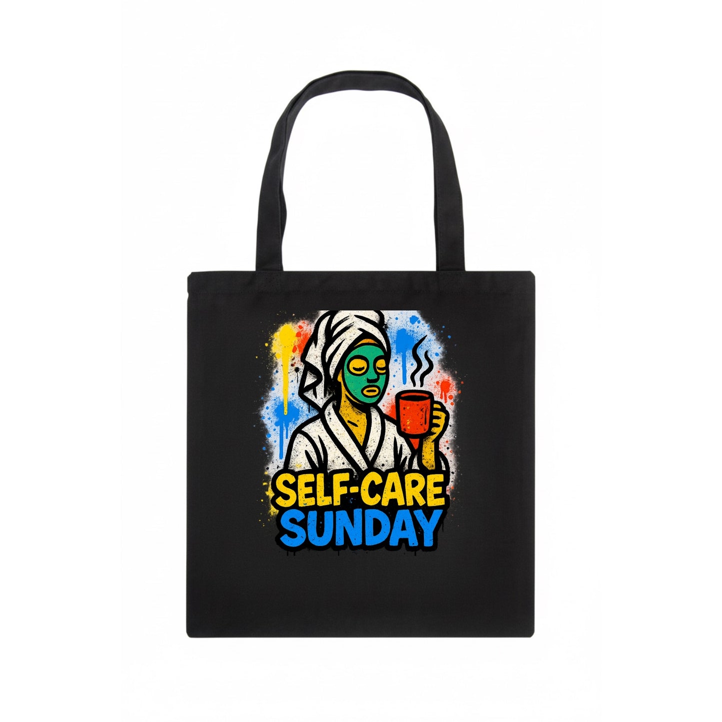 Person in bathrobe with face mask and tea - self-care Sunday ritual, wellness aesthetic - Tote Bag - dark