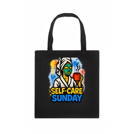 Person in bathrobe with face mask and tea - self-care Sunday ritual, wellness aesthetic - Tote Bag - dark