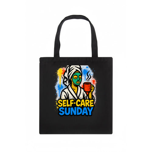 Person in bathrobe with face mask and tea - self-care Sunday ritual, wellness aesthetic - Tote Bag