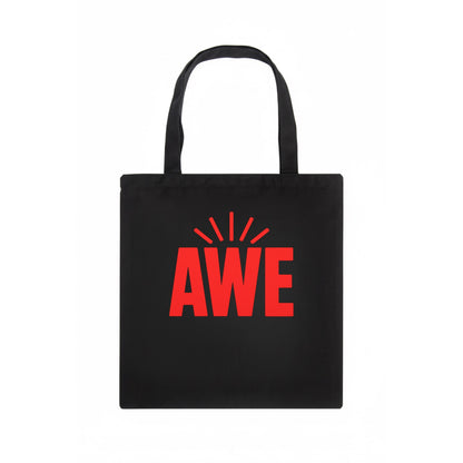 Bold typography design - "AWE" - overwhelming wonder - Tote Bag - dark