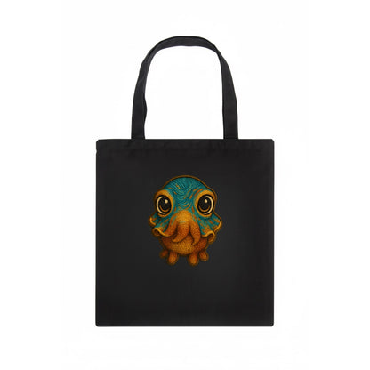 Baby Cuttlefish - color-changing skin, W-shaped pupil, front-facing, hypnotic cute - Tote Bag - dark