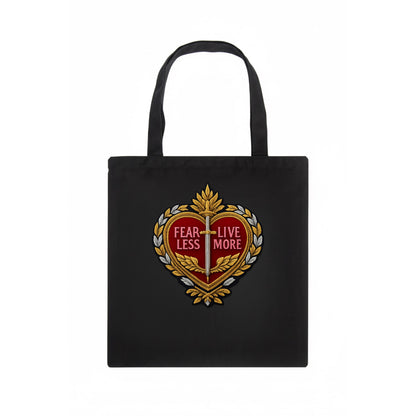 FEAR LESS LIVE MORE - heart with text in red , courage - Tote Bag - dark