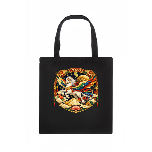 CELESTIAL HORSE | Heavenly horse among clouds and stars | Wings of flowing energy - Tote Bag - dark