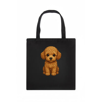 Baby Poodle Puppy - curly fluffy coat, intelligent eyes, elegant snout, front-facing, - Tote Bag - dark